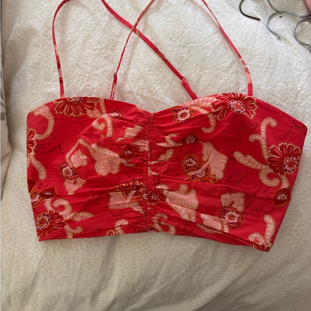 A.L.C. Red Floral Crop Top